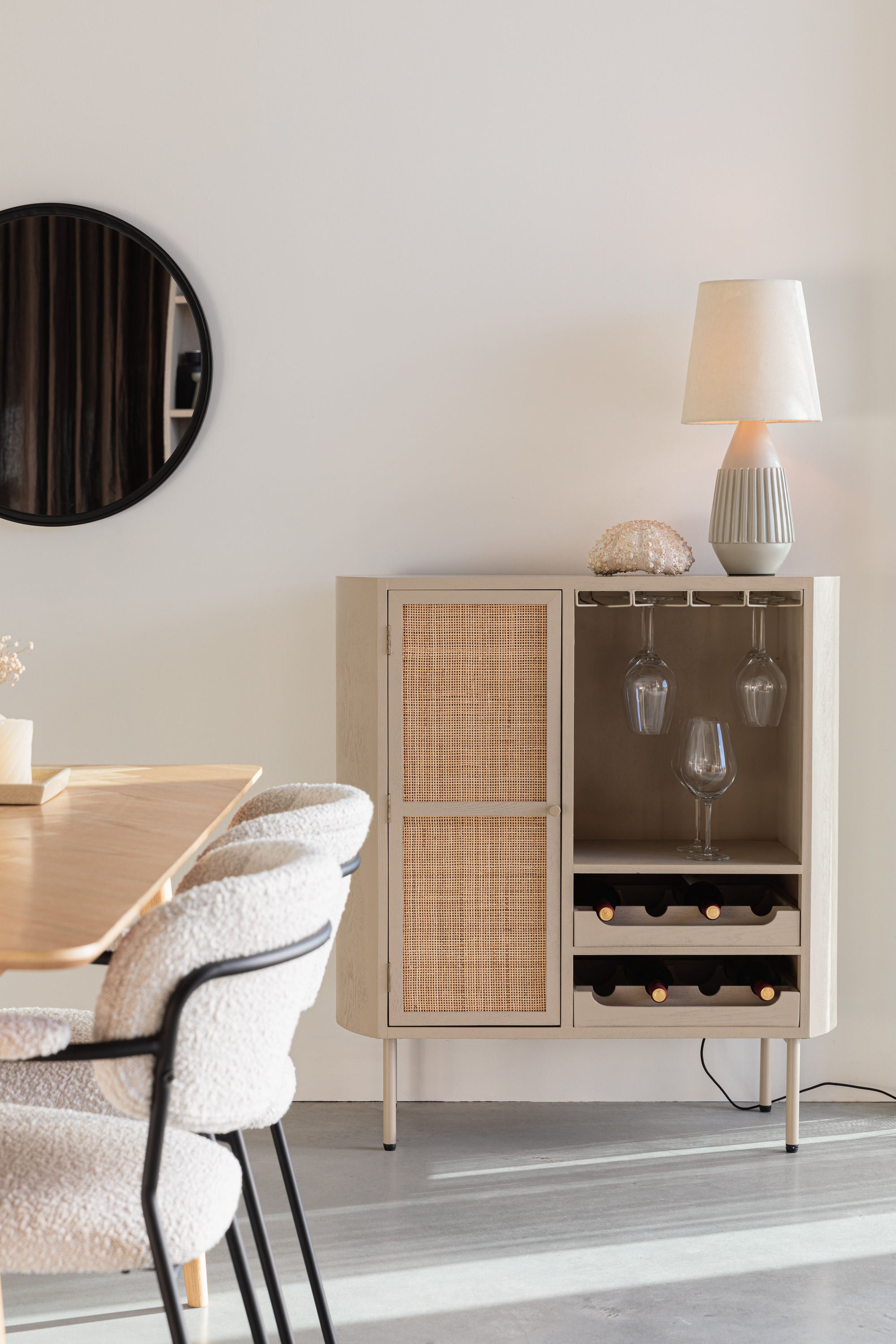 Amaya Beige Wood & Natural Rattan Drinks Cabinet